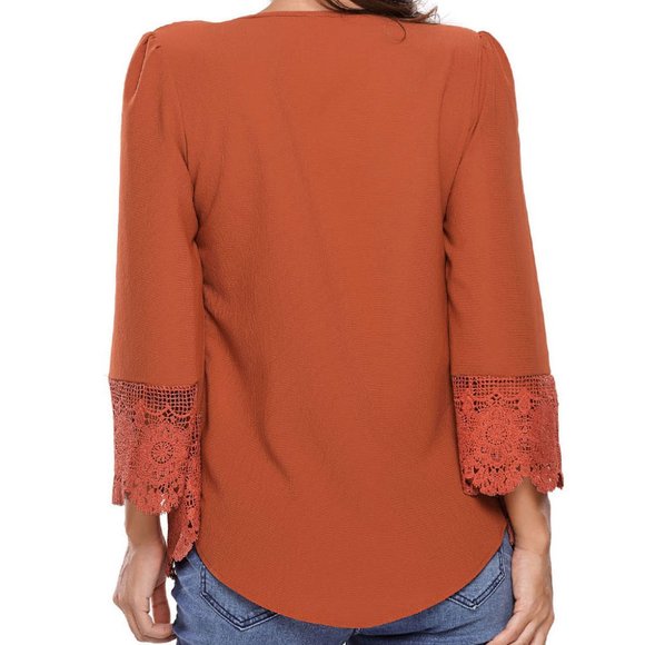 Boho Button Up Sleeved Blouse With Lace Detail - Picture 2 of 3